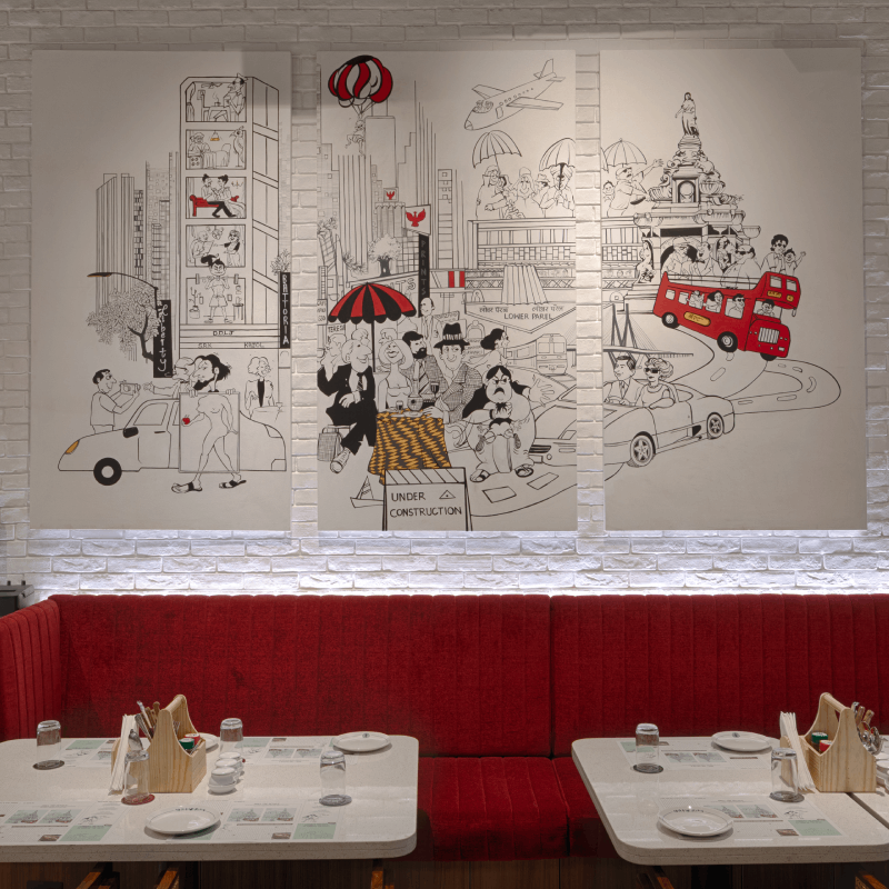 Fountain Sizzlers — restaurant mural and interior